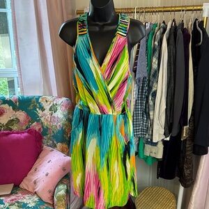 Charlie Jade Colorful Silk Racerback Dress Sz S